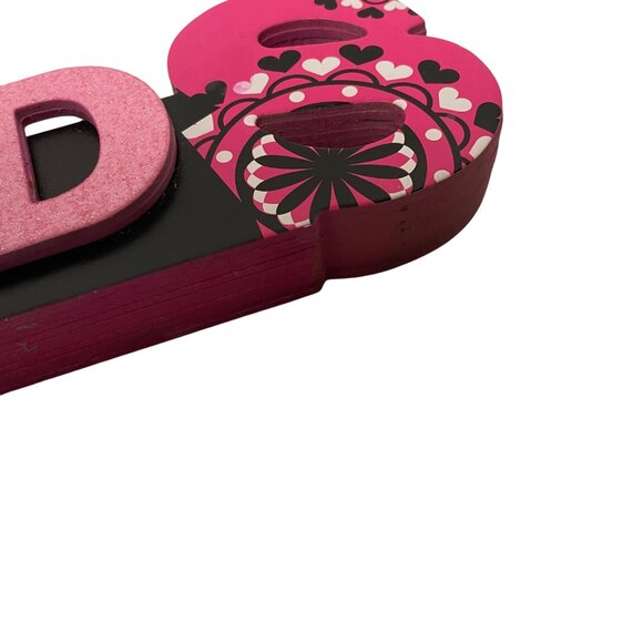 Decorative Wooden "Friends" Block Sign 13 Inches Long Pink & Black Floral Design - Picture 5 of 6